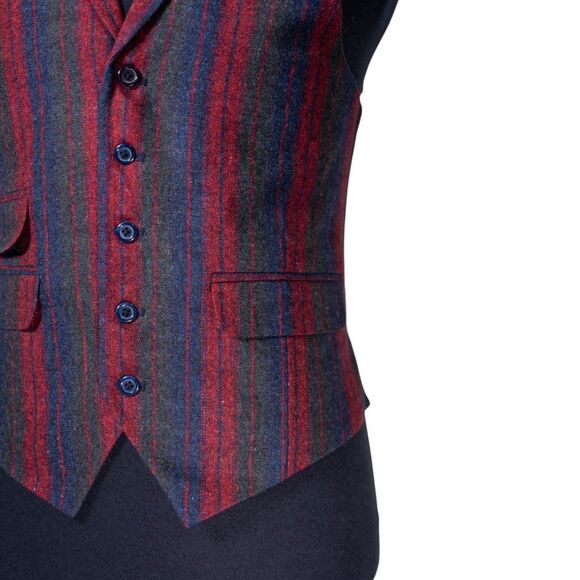 Mens Vest 40R Red Blue Green Striped Wool Waistcoat Medium Western Casual Preppy - Picture 6 of 10